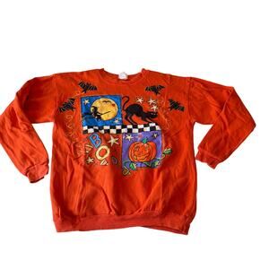 Vtg Y2K 2000s Orange Halloween Sweater M/L